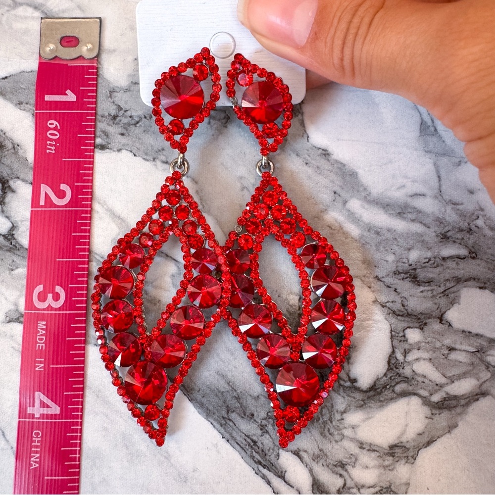 Red Rhinestone Earrings - Picture 2 of 2